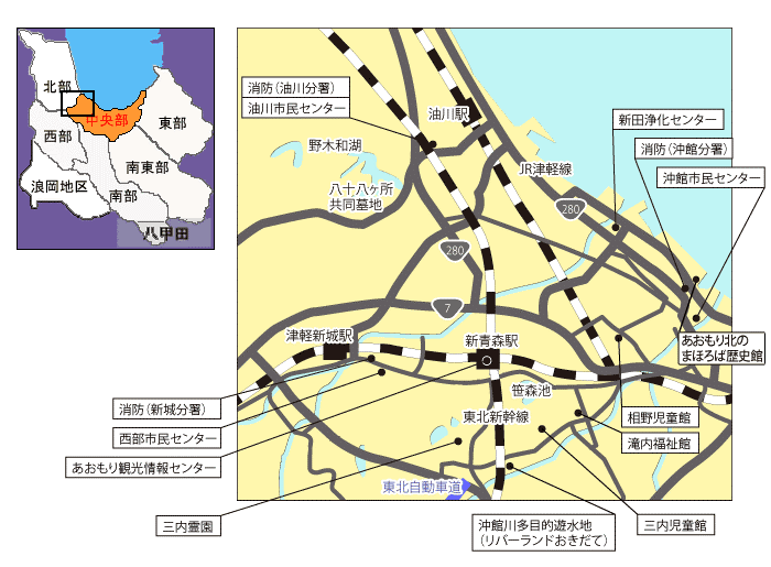 公共施設　中央部西の地図